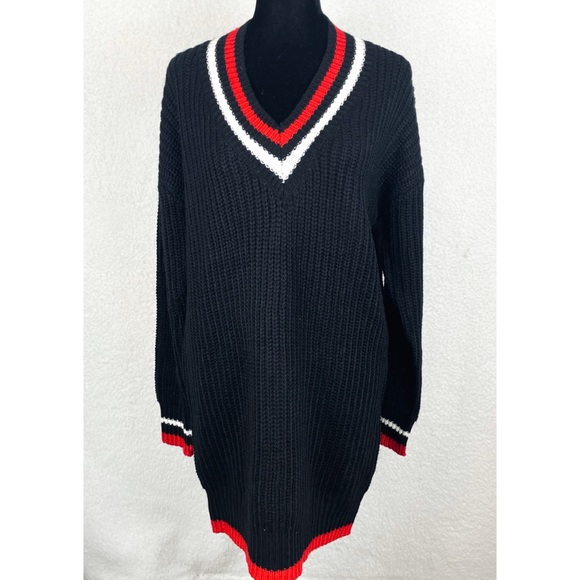 Striped Chunky Knit Sweater Mini Dress - Picture 2 of 16